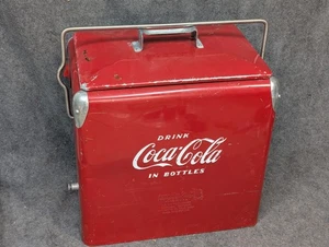 Vintage Drink Red Coca Cola Cooler Icebox Metal Action Mfg 1950's, With Video! - Picture 1 of 24