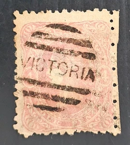 1860 Victoria Australia 4d Rse Pink Beaded Oval stamp WMK SIX PENCE Used Cat £10 - Bild 1 von 2