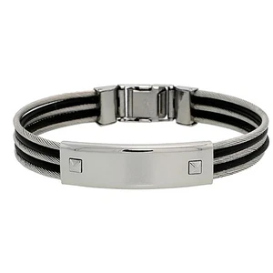 Men Women 12MM Stainless Surgical Steel Cable & Rubber ID Bangle Bracelet 8.5" - Picture 1 of 1