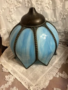 Paralume lampada vetro scorie blu vintage 8 pannelli - Foto 1 di 5