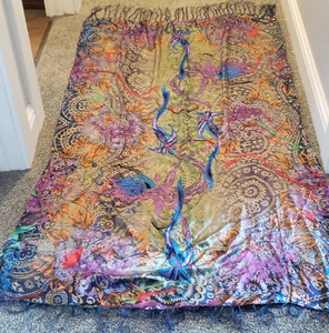 Ed Hardy Christian Audigier blau Vögel Fransen Seidentuch Boho Geschenk LESEN - Bild 1 von 8