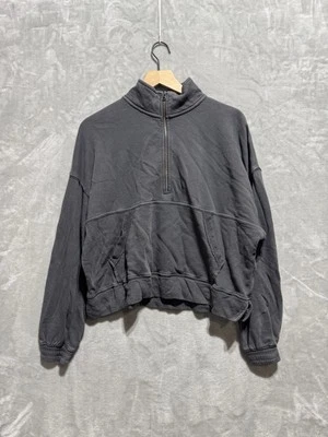 Aerie Womens Small Quarter Zip Pullover Sweater Cropped Gray Relaxed Fit - Image 1 of 4