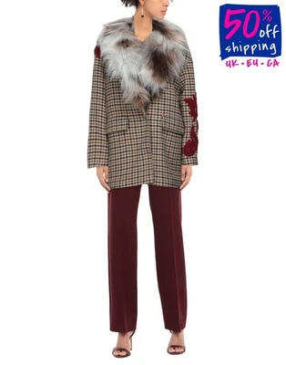 RRP €1048 BAZAR DELUXE Tweed Coat IT42 US6 UK10 M Wool Blend Faux Fur Collar - Image 1 of 4