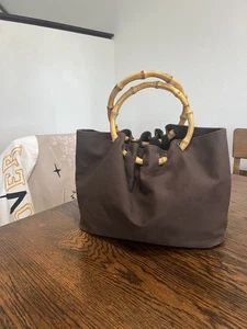 Banana Republic Handtasche Bambusgriff Canvas braun  - Bild 1 von 5