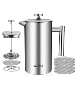 1L Kaffeebereiter French Press Pressstempelkanne Doppelwandig Edelstahl  - Bild 1 von 19
