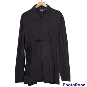 Oakley Long Sleeve Polo Henley Shirt 3 Button Black Gray Mens Painted Logo XL - Picture 1 of 9