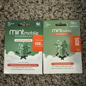 Mint Mobile 3 Month Plan 2 Sim Cards Unlimited Talk Text 4GB And 5GB Data New - Zdjęcie 1 z 2
