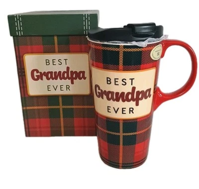 Best Grandpa Ever Mug Family Grandfather Coffee Cup & Lid - 17oz W/Gift Box New - Image 1 of 4