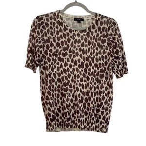 J.Crew Womens Giraffe Print Silk Blend Short Sleeve Sweater Size Medium Preppy - Picture 1 of 6