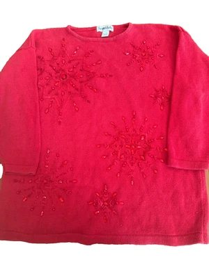 Suéter Vintage Feriado Natal Frisado Fantasia Vestido Floral Vermelho Anos 90 Grande Extra Grande - Imagem 1 de 4