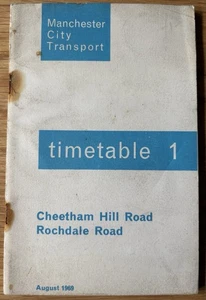 August 1969 Manchester City Transport Busfahrplan Cheetham Hill Road Rochdale - Bild 1 von 4