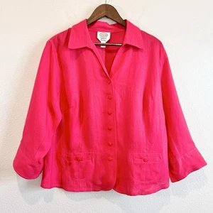 Talbots Woman 14W Irish Linen Shirt Hot Pink Button Front Quiet Luxury Resort - Picture 1 of 9