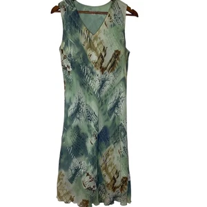 Vestido midi verde lapislázuli sin mangas superposición transparente estilo cottagecore L artístico - Imagen 1 de 6