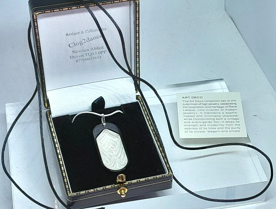 LALIQUE ART DECO COLLECTION BEAUTIFUL PENDANT 24" STERLING CHAIN & BL CORD- RARE - Image 1 of 1