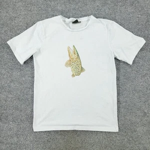 Nordic Hawk Shirt Men Small White Trout Fish Graphic Tee Crew Neck Short Sleeve - Picture 1 of 17