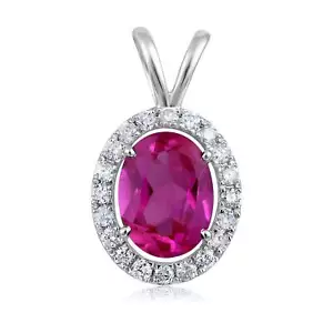 Diamante natural certificado de oro de 10 quilates de 1,9 quilates con colgante ovalado de rubí rojo simulado solamente - Imagen 1 de 6