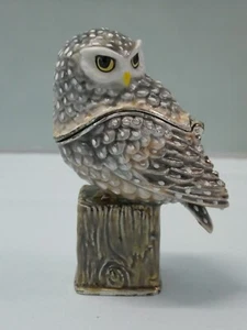 Hidden Treasures Arora Owl On Post Enamel & Crystal Trinket Box No Necklace - Picture 1 of 11