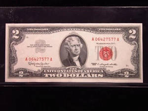 USA $2 1963 A06427577A # UNITED STATES Note RED Seal Jefferson Dollars Money - Picture 1 of 3