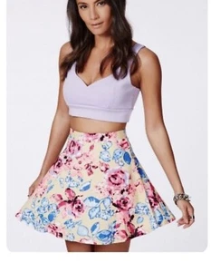 Ketyna Missgiuded mini short skirt flowery pink blue beige Size 6 ,, - Picture 1 of 2
