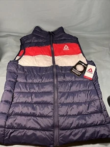 Reebok Puffer Vest Women's Size M Bl Navy (Red/White/Blue) Full Zip DD - Picture 1 of 5