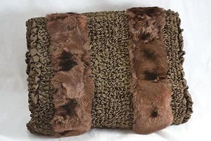 VINTAGE chocolate brown fur cushion muff c.1950s ruffled sheepskin - Picture 1 of 5