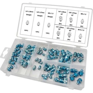70 Piece Grease Nipples Fitting Assortment. 9 Popular Sizes, Straight & Angled - Picture 1 of 1