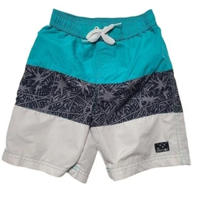 Big Chill Swim Trunks Shorts Boys Size 5 Lined Drawstring Teal White Black - Picture 1 of 9
