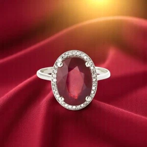 Engagement Ring 4.75 Ct Lab Grown Diamond Oval Cut Red Ruby Solid 14k White Gold - Picture 1 of 9