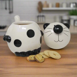 Ceramic Black and White Cat Biscuit Storage Cookie Jar Barrel Canister Kitchen - Picture 1 of 5