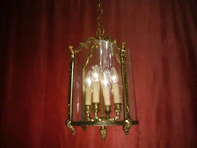 linterna antigua bronce lámpara araña redondo cristal 4 luces Ø 12" Foto 1 de 4