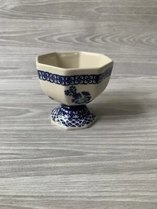 Handmade Boleslawiec Bowl Poland Handmade Pedestal Dessert Bowl, Blue - Picture 1 of 5