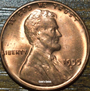 1955 S S/S Lincoln Wheat Cent roter Penny Stempelglanz DDO Fehler doppelte Prägung Vorderseite - Bild 1 von 4