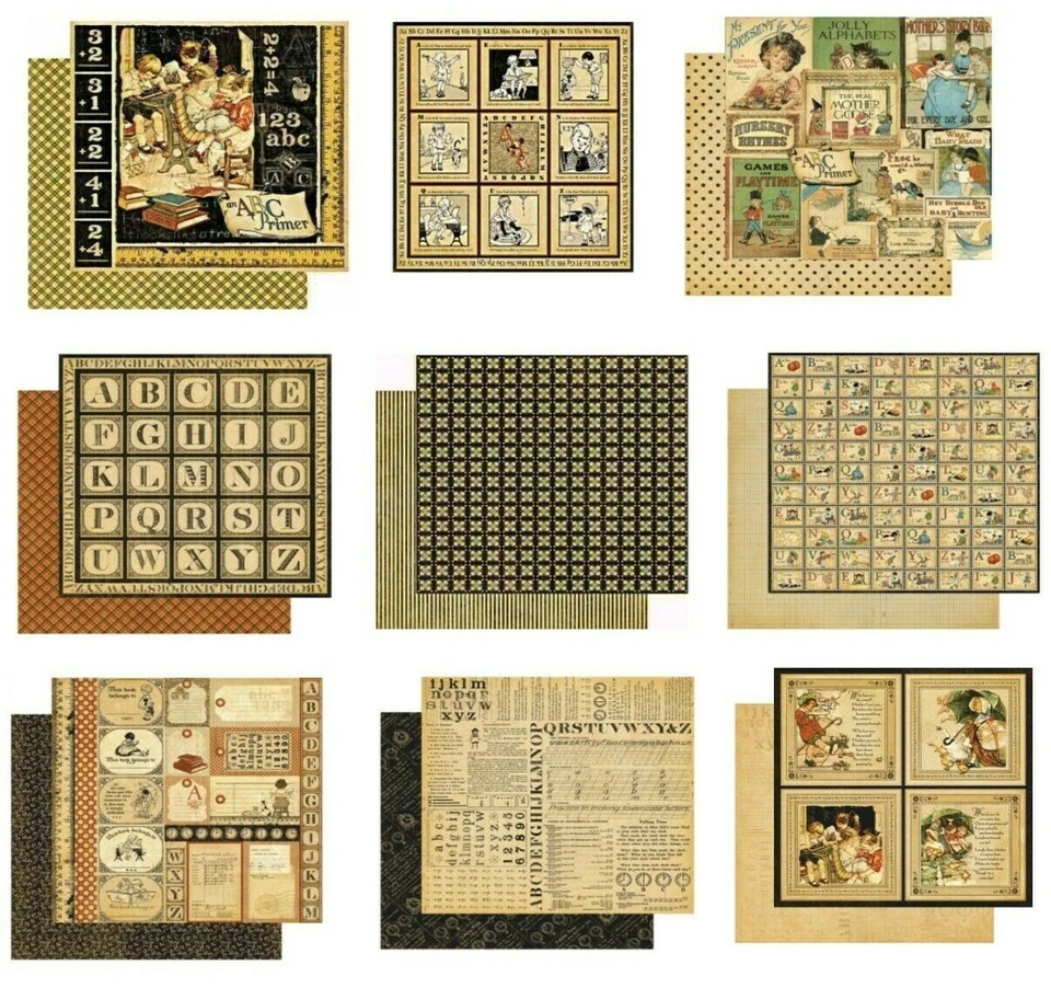 Graphic 45 ABC Primer Collection 12 x 12 Cardstock PICK Alphabet Stories School