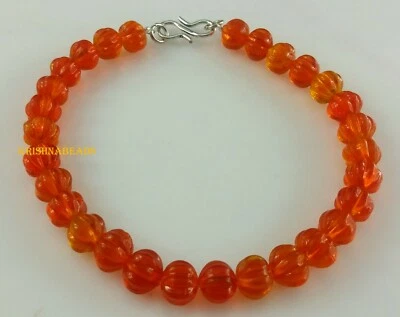 Pulsera de sandía de piedras preciosas de 6-7 mm tallada en cuarzo cornalina 7 pulgadas 1 Foto 1 de 4