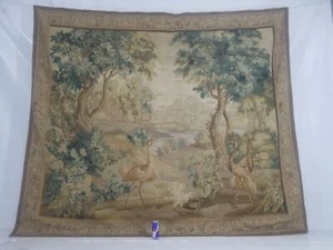 Antiker französischer Wandbehang Wandteppich Aubusson Grün Pastoralszene 18. Jh. - Bild 1 von 13