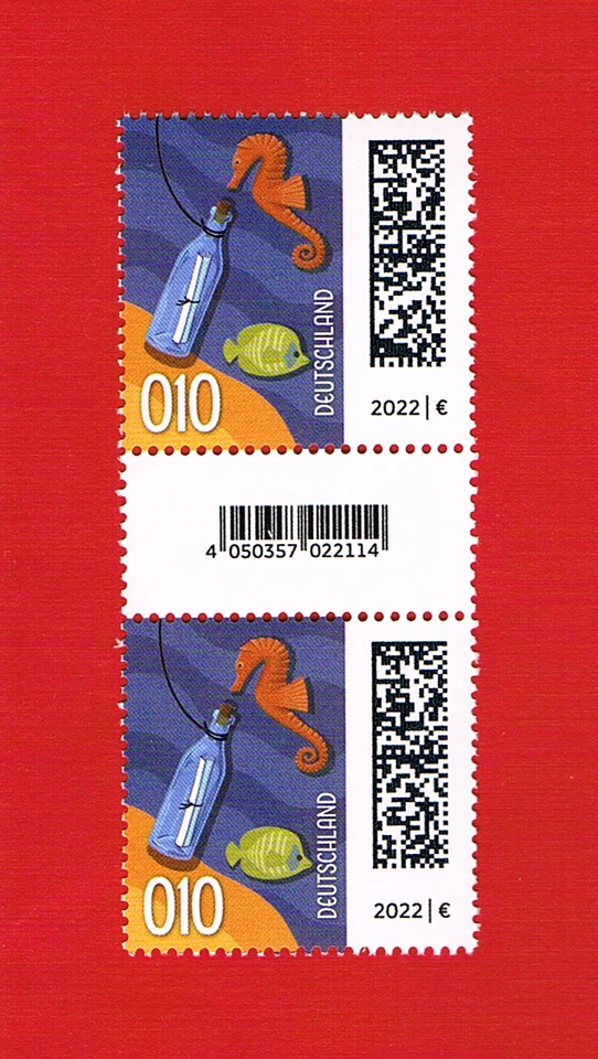 010 mit 0 vor 10 FLASCHENPOST Zwischenstegpaar + EAN-Code ** Nr. 185 Fehldruck - Bild 1 von 1
