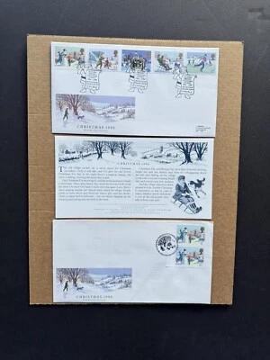 Great Britain 1990 FDC +Christmas Greetings #1340-44 +2 CXLs +Cachets +Info Card - Image 1 of 2
