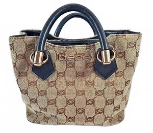 Vintage Y2K Bebe Mini Bucket Signature Handbag Purse Brown And Gold Cloth Logo - Bild 1 von 9