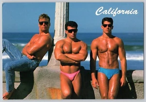 Gay Interest Beach Hunks - California Guys in Bikinis Postal Pinup Vintage - Imagen 1 de 1