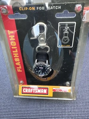 Sears Craftsman NOS Rare Clip On Fob Watch “Flashlight” Rugged Strap Stsinless - Image 1 of 4