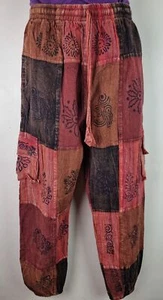 S-5XL UNISEX PATCHWORK Cotton Trouser Hippy Boho Pant Combat Wide Festival HT26 - Picture 1 of 7