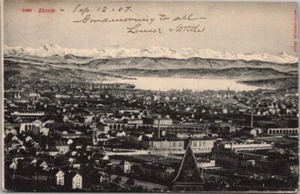 Vintage ZURICH Switzerland Postcard Bird's-Eye Panorama City View / 1907 Cancel - Picture 1 of 2