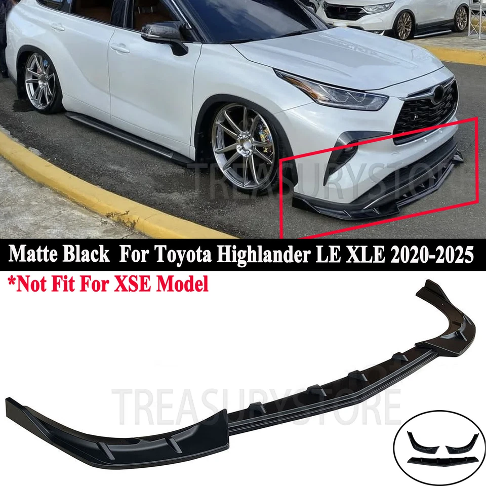 For Toyota Highlander LE XLE 2020-2025 Matte Black Front Bumper Lip Splitter Kit - Image 1 of 4