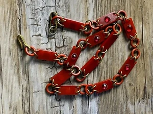 Vintage Red Plastic Panel Brass Metal Belt Size S/M - Picture 1 of 9