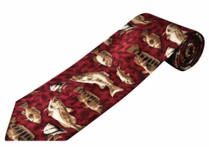 THE TIE STUDIO-Sea Fish Copper brown & Cream on Burgundy Silk Men's Novelty Tie - Picture 1 of 5