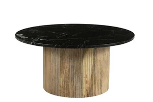 Design Couchtisch Nova Beistelltisch rund Marmor Mango Holz schwarz Sofatisch 70 - Bild 1 von 4