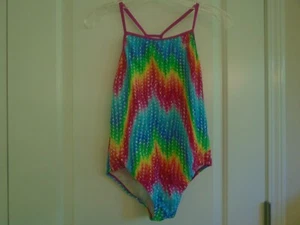 Speedo size 14 girls mult-color abstract print  lined racerback  swimsuit Ex. - Picture 1 of 3