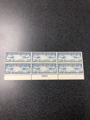 US C7 Plane And Map 10 Cents - Plate Block Of 6  F• VF / Lightly Hinged. - Image 1 of 4