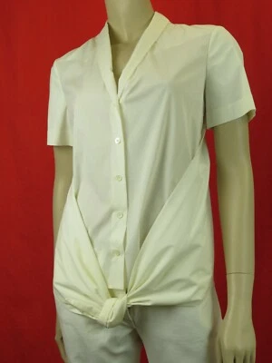 NUEVO CON ETIQUETAS BLUSA GUCCI 226071 BLANCA ALGODÓN BOTONES LAZO MANGA CORTA 42 ITALIA $995 Foto 1 de 4