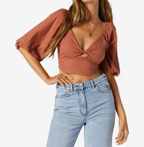 Billabong Del Sole Puff Sleeves Top Size S - Picture 1 of 5